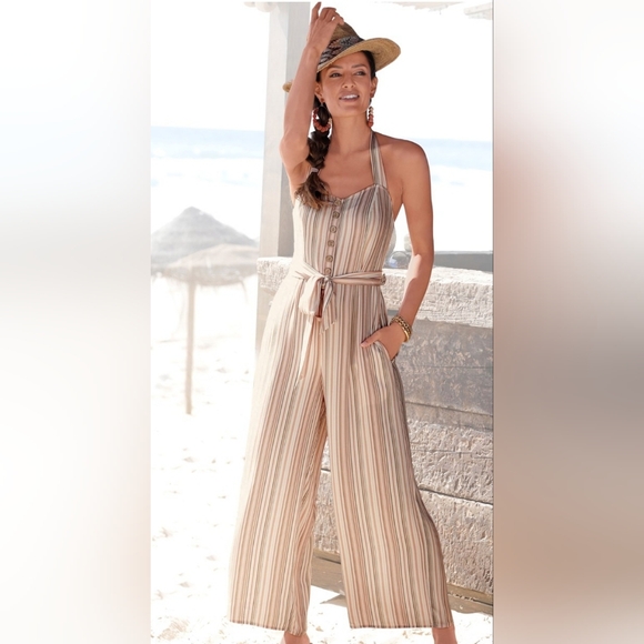Lascana Pants - Striped Halter Jumpsuit